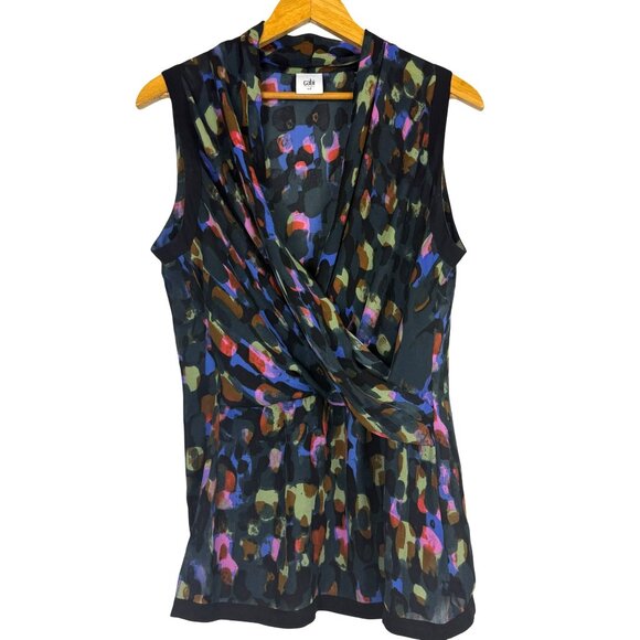 Cabi Sleeveless Flaunt Blouse Sz Medium Surplice Neckline Abstract Print Draped - Picture 1 of 11
